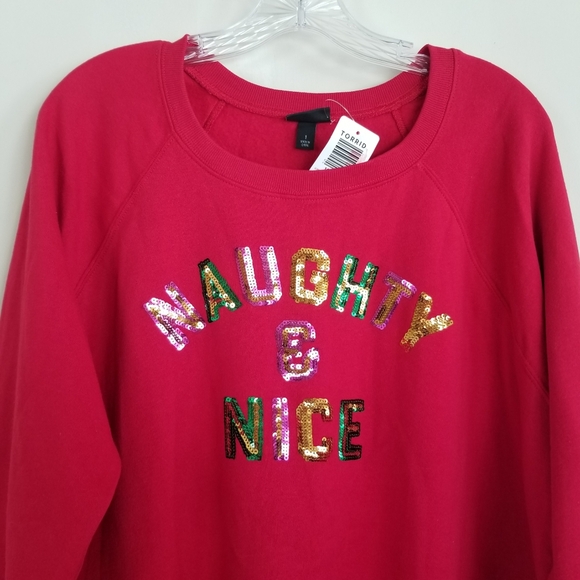 Torrid Naughty & Nice Cozy Sweatshirt Size 1X 14-16 NWT - Picture 2 of 6